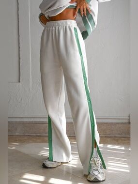 NWT YLLW Yellow The Label Tearaway Fleece Sweatpants White/Green Preppy Large